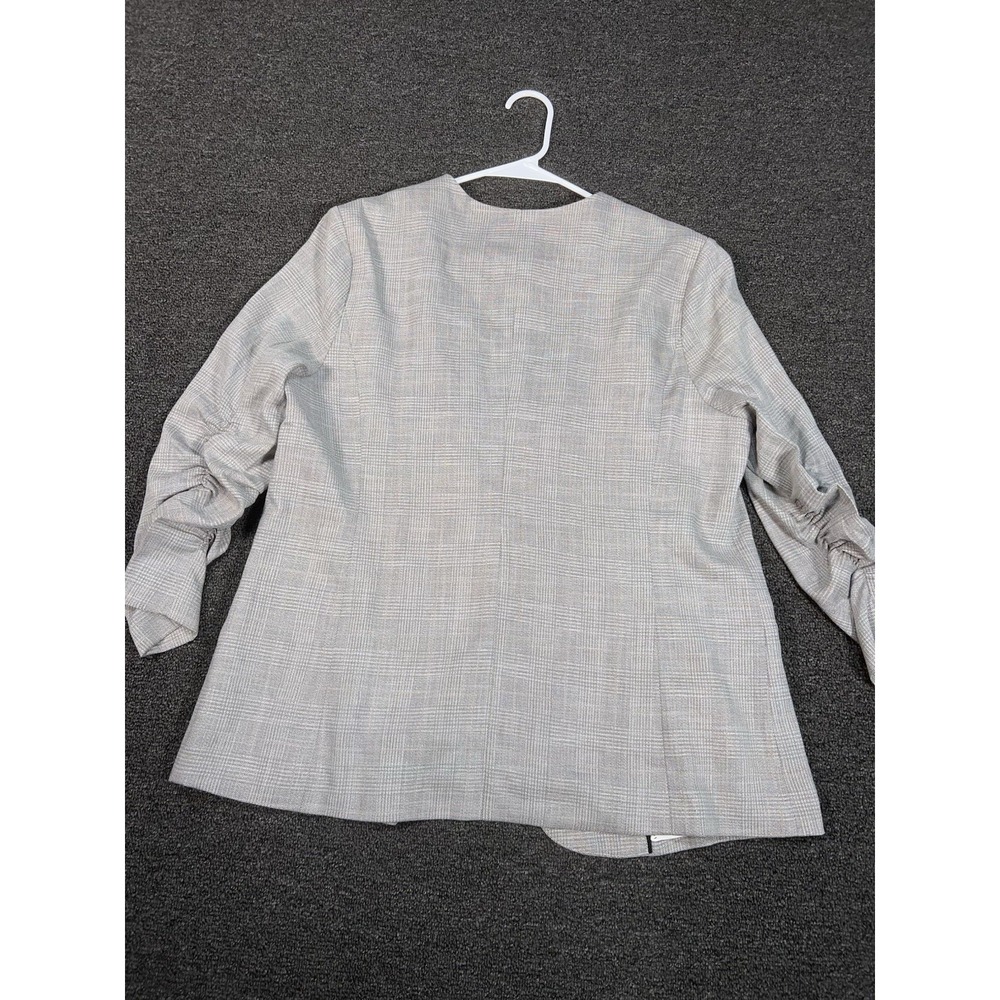 New Skies Are Blue Blazer Jacket Women's XL Grey Plaid Preppy Stretch Floral - Picture 2 of 6
